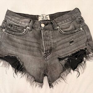 We The Free Washed Gray Distressed High-Rise Denim Shorts